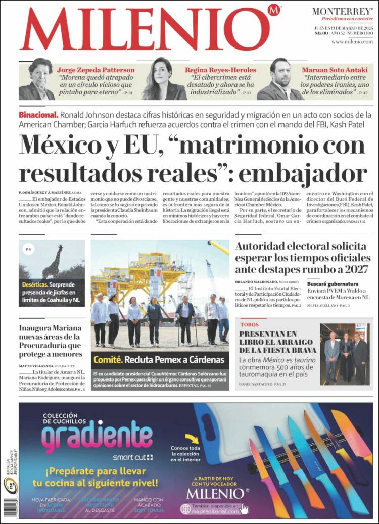 Portada de Milenio de Monterrey (M&eacute;xico)