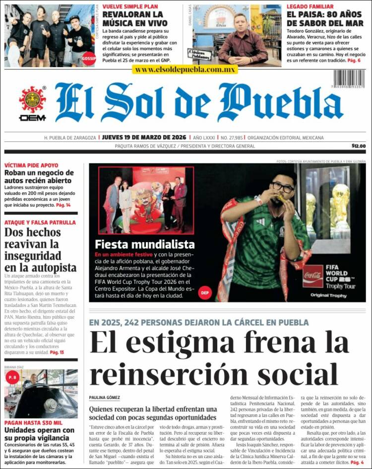 Portada de El Sol de Puebla (Mexico)