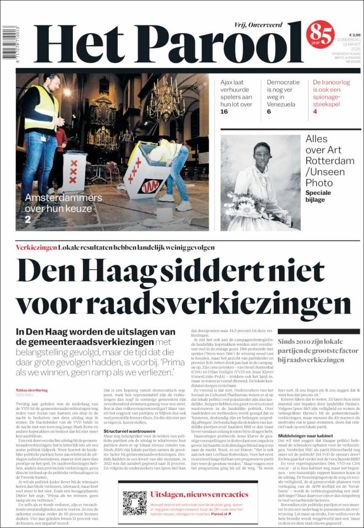 Portada de Het Parool (Pa&iacute;ses Bajos)