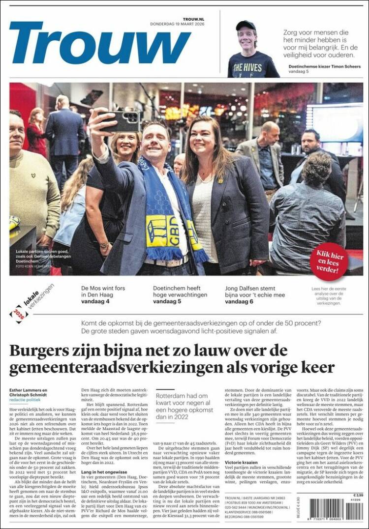 Portada de Trouw (Pa&iacute;ses Bajos)