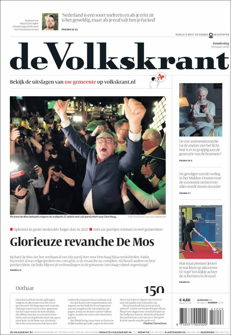 Portada de De Volkskrant (Pa&iacute;ses Bajos)