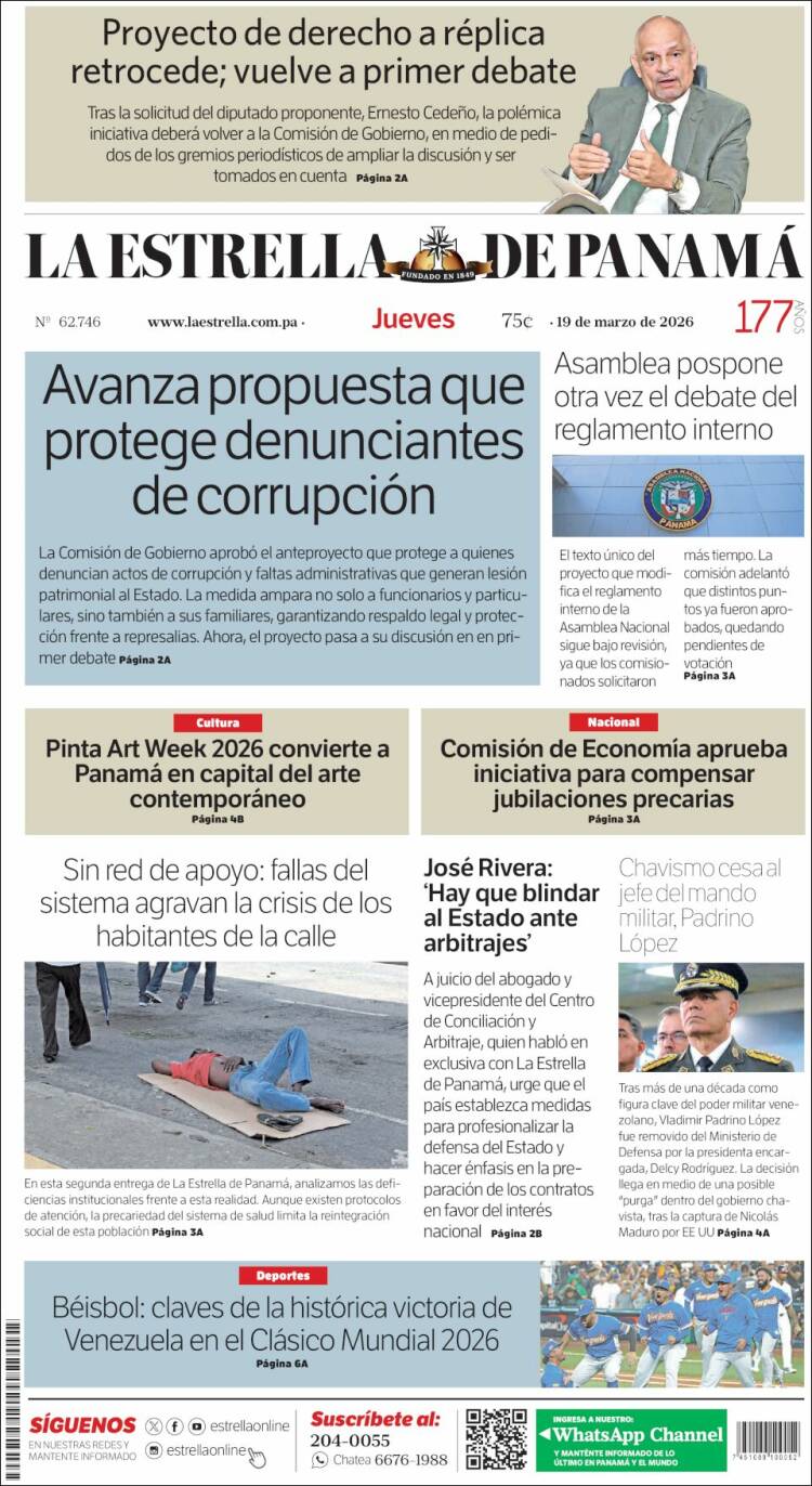 Portada de La Estrella de Panamá (Panam&aacute;)