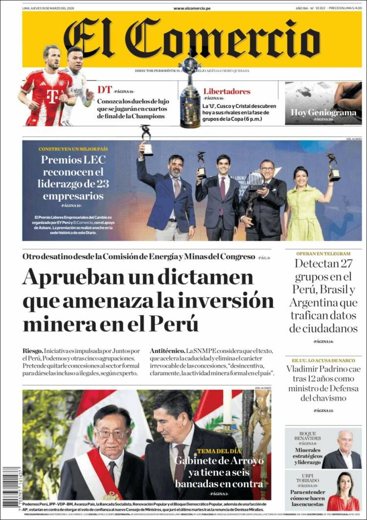 Portada de El Comercio (Per&uacute;)