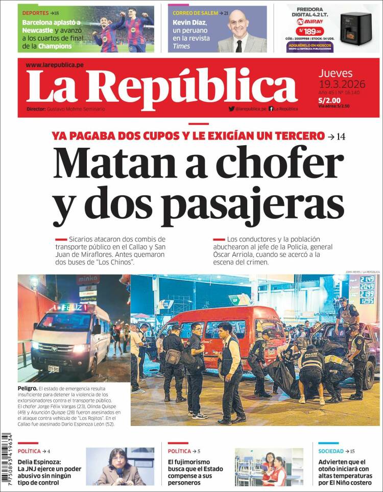 Portada de La Republica (Per&uacute;)