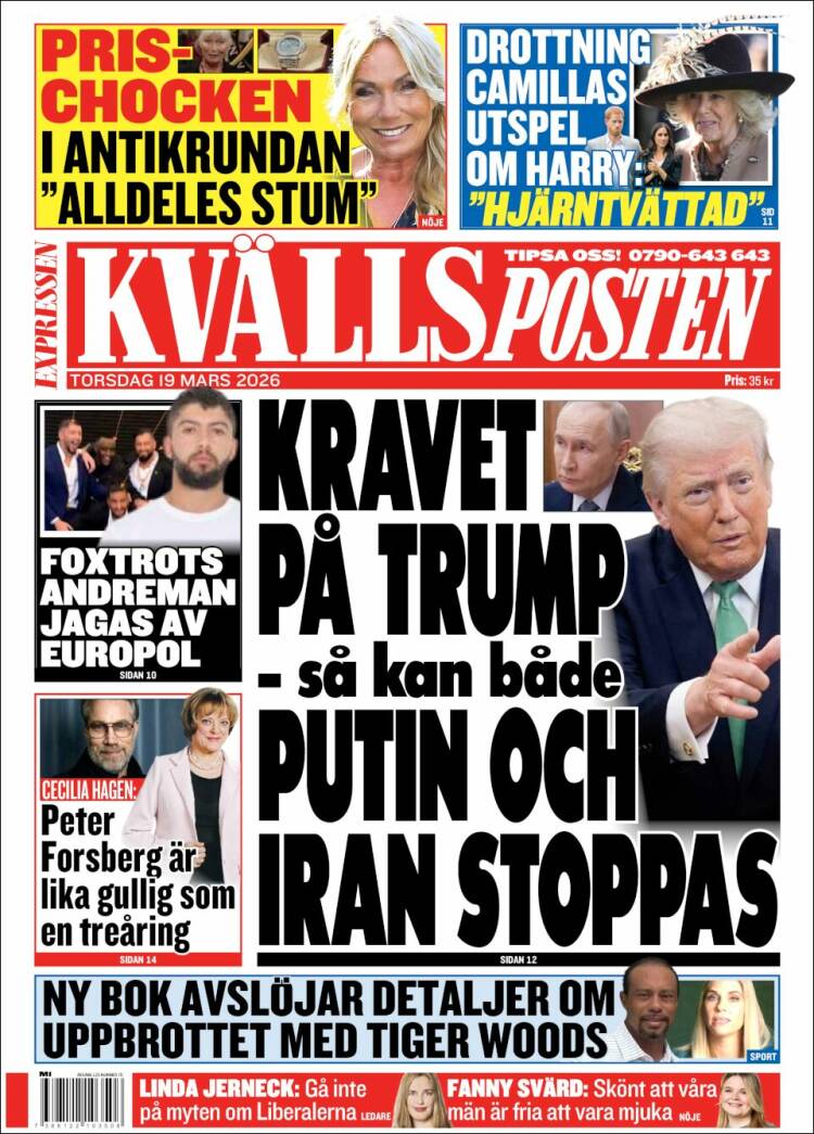 Portada de Kvällsposten (Suecia)
