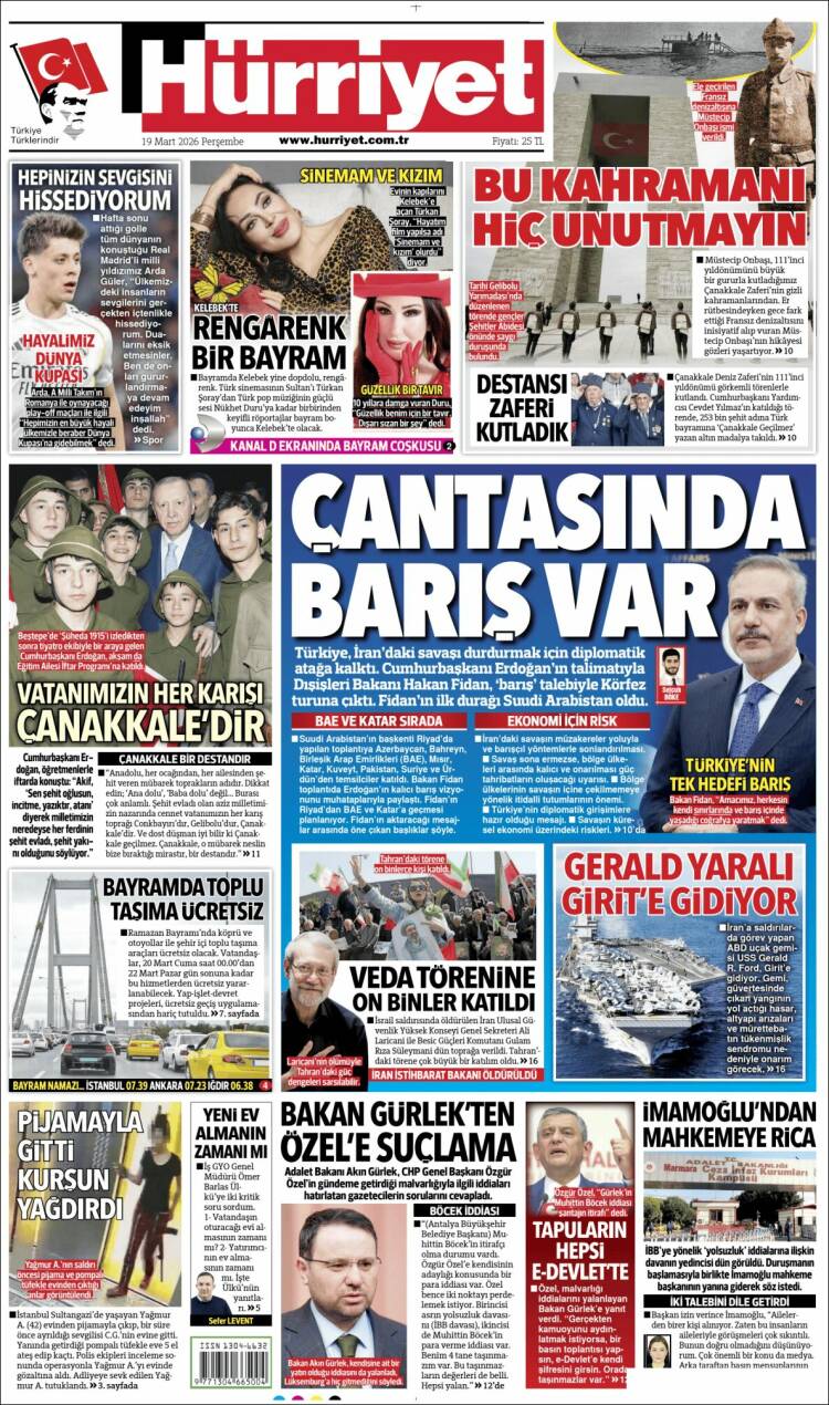Portada de Hürriyet (Turqu&iacute;a)