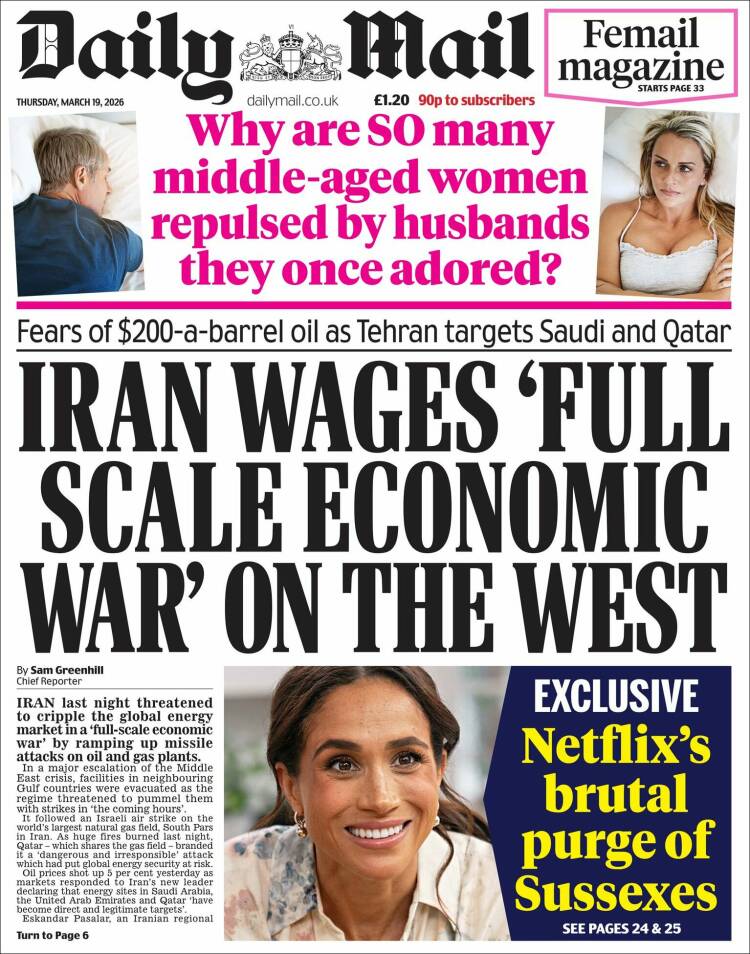 Portada de Daily Mail (Reino Unido)