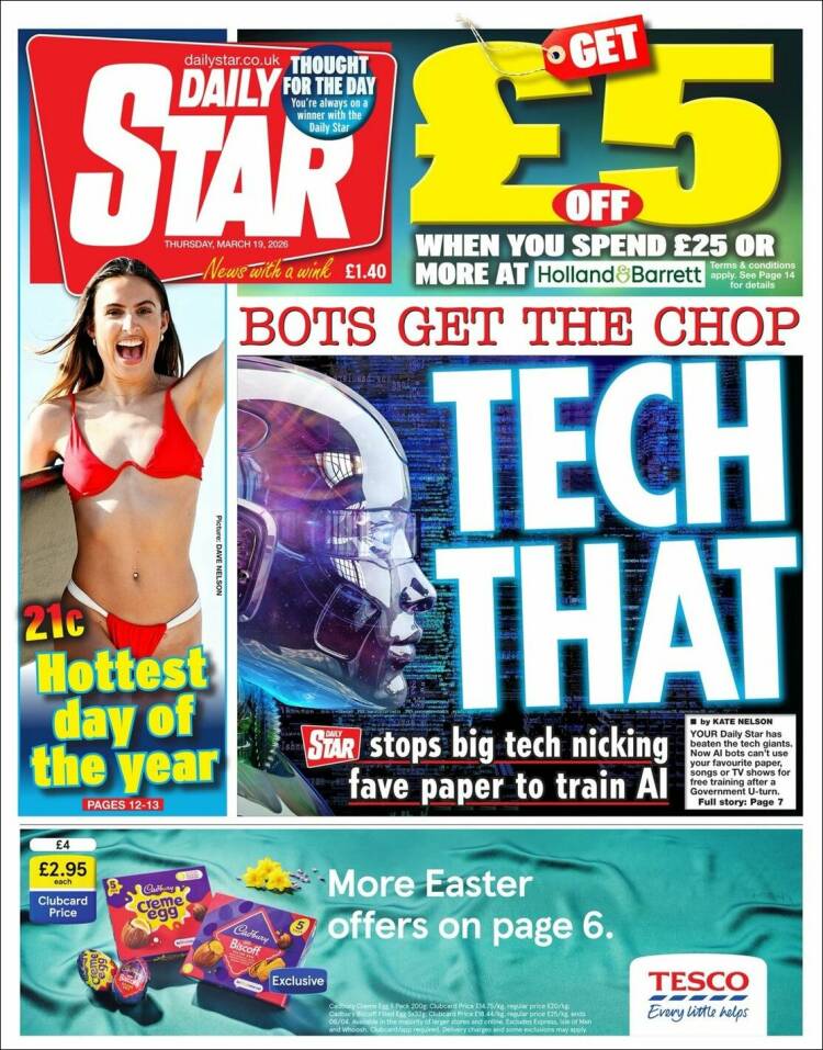 Portada de Daily Star (Reino Unido)