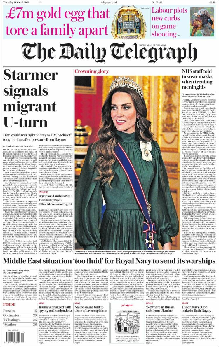 Portada de Daily Telegraph (Reino Unido)