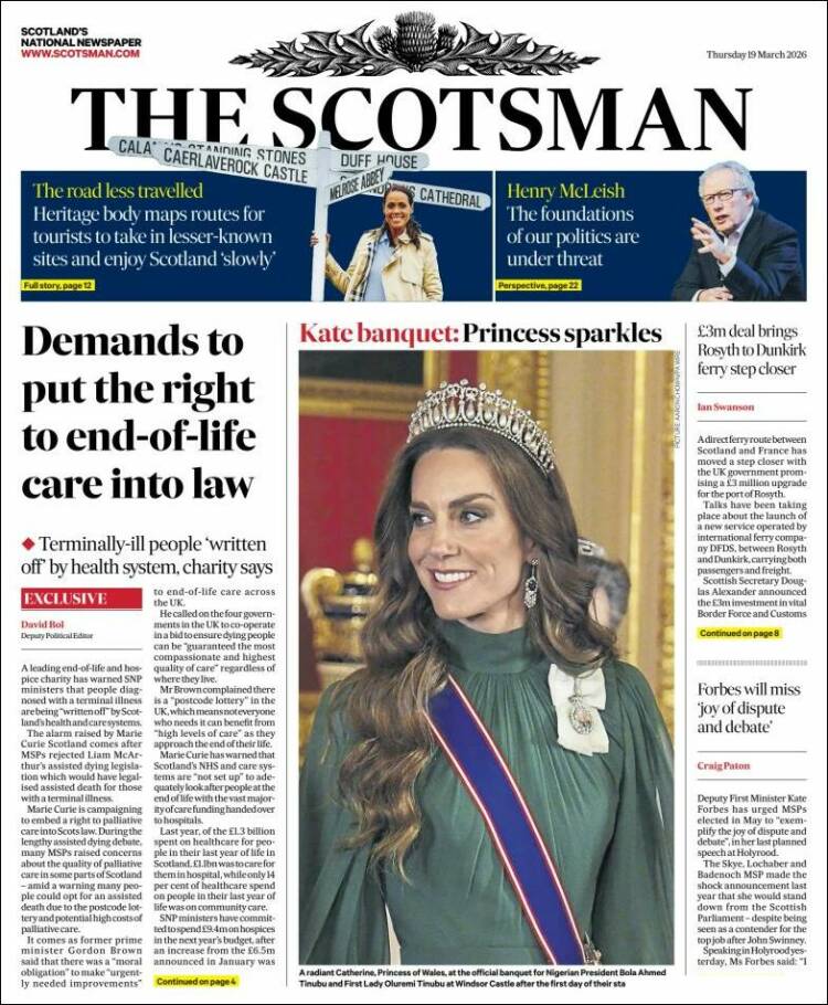 Portada de The Scotsman (Reino Unido)