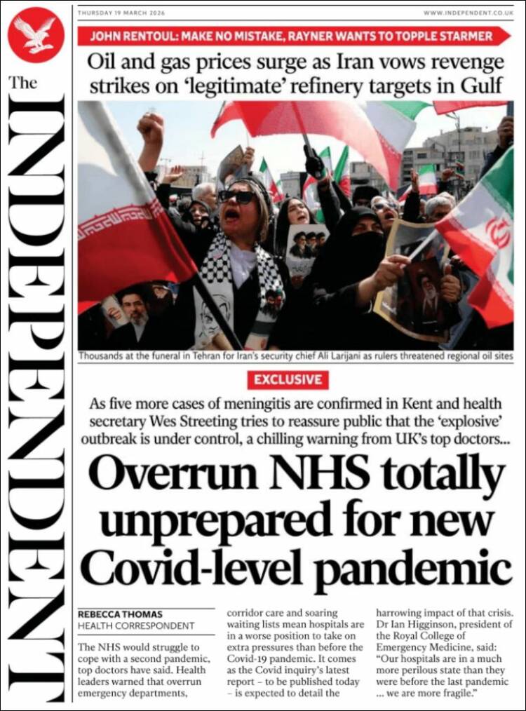 Portada de The Independent (Reino Unido)