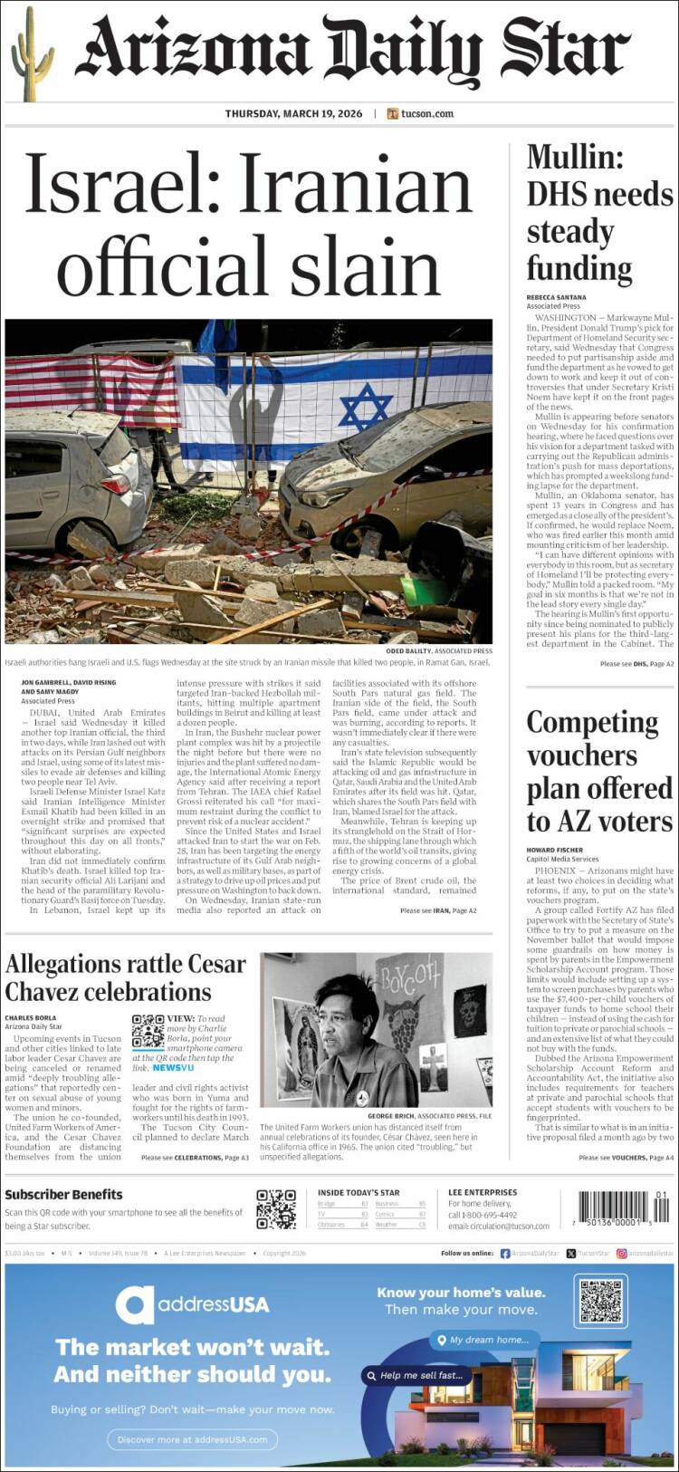 Portada de Arizona Daily Star (USA)