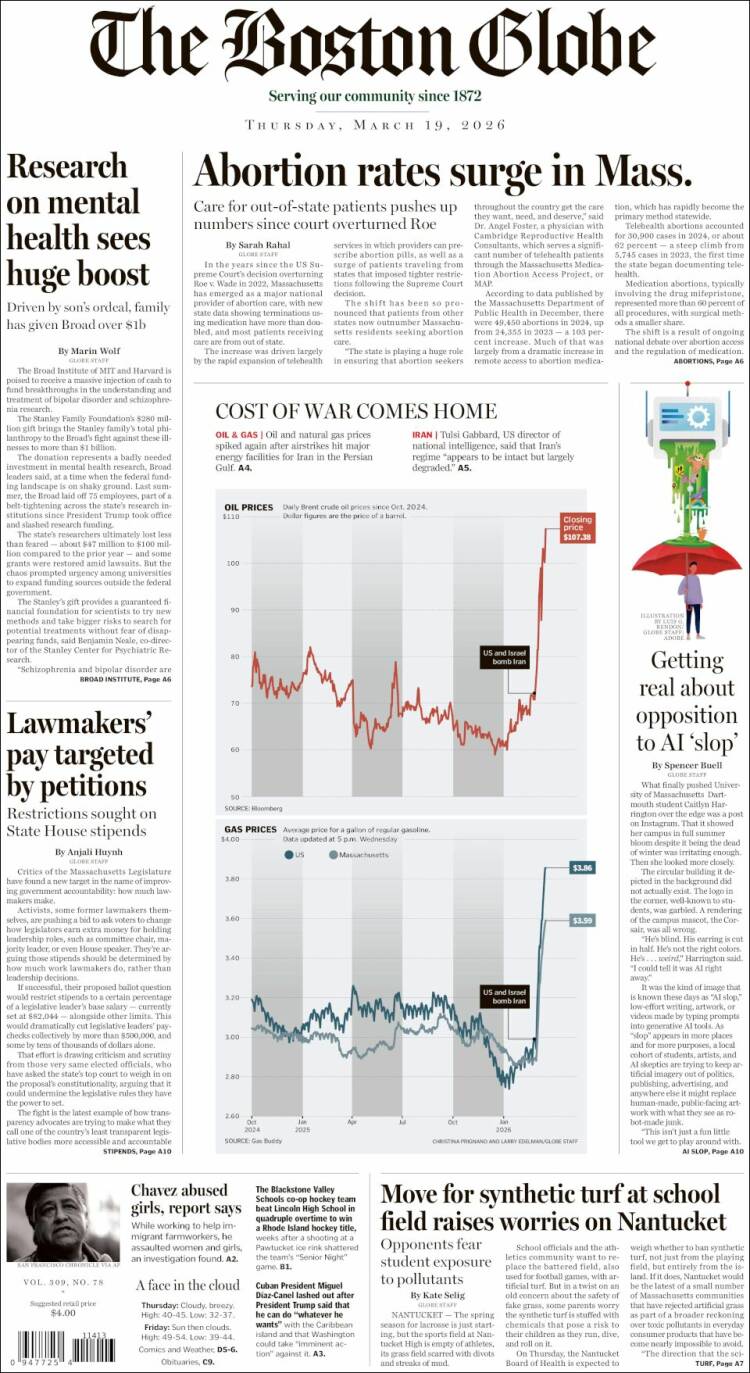 Portada de Boston Globe (USA)