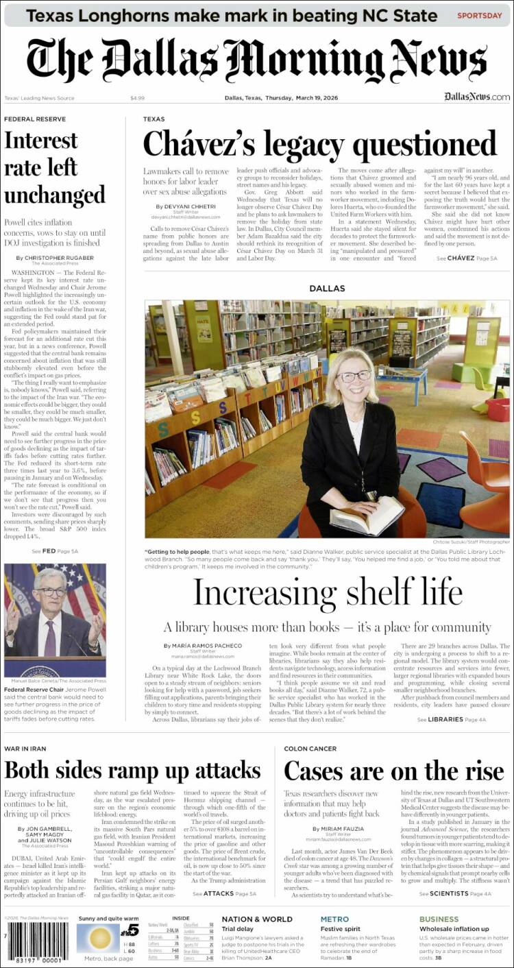 Portada de Dallas Morning News (USA)