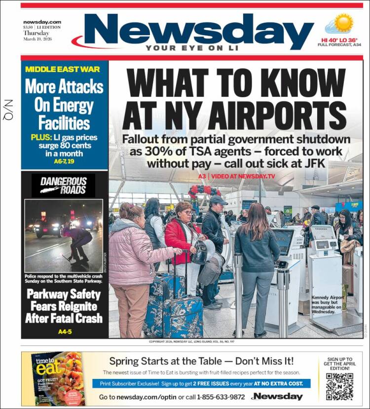 Portada de Newsday (USA)