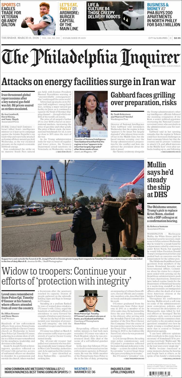 Portada de Philadelphia Inquirer (USA)