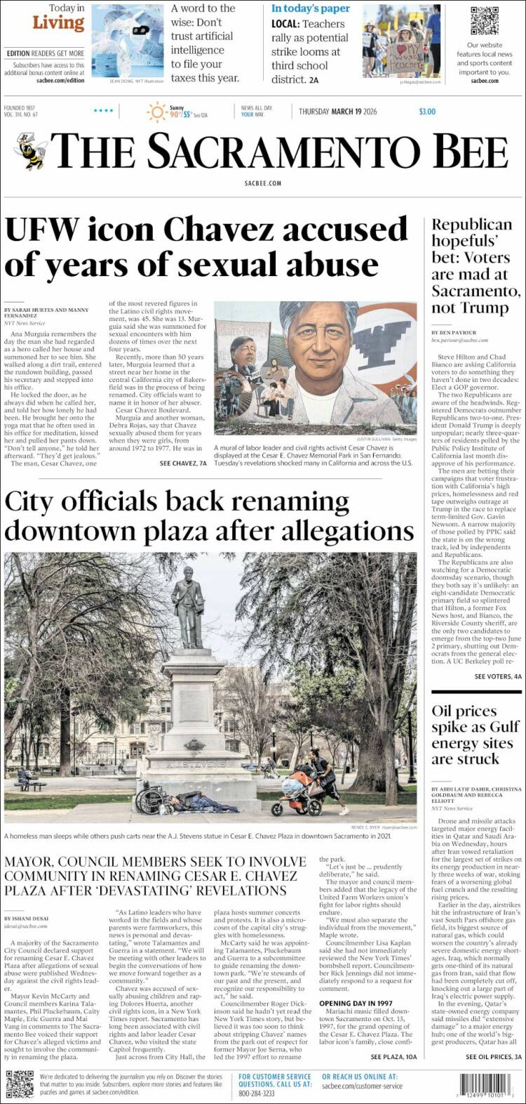 Portada de The Sacramento Bee (USA)