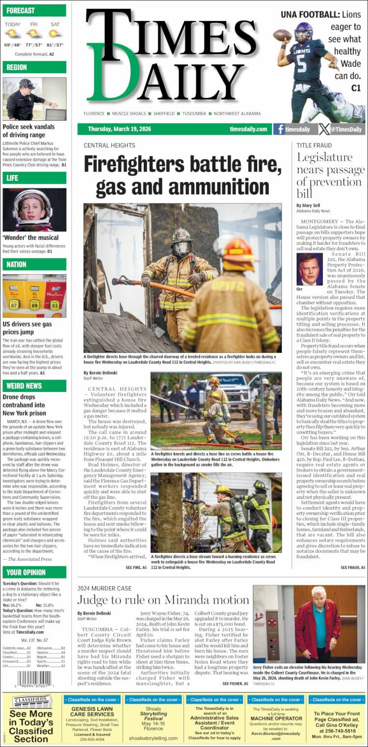 Portada de Times Daily (USA)