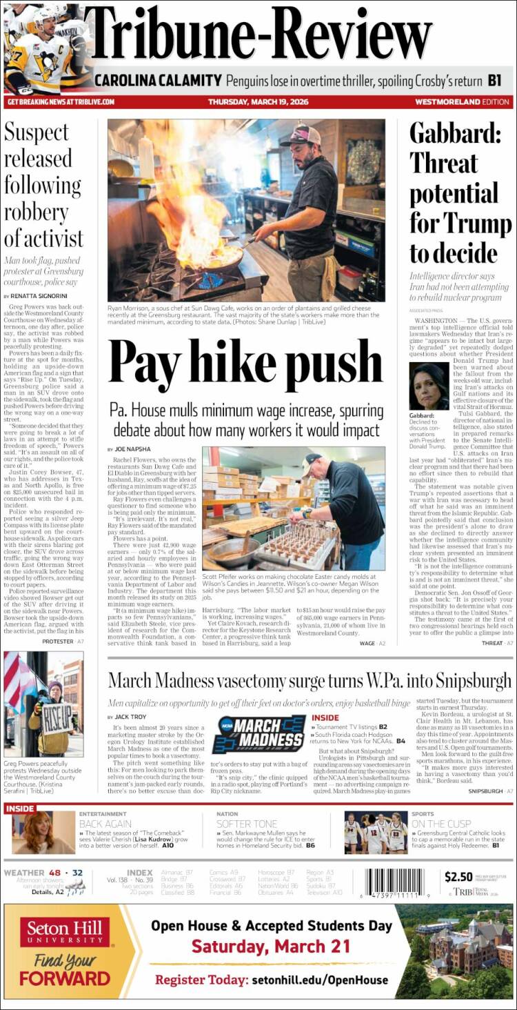 Portada de Tribune-Review (USA)