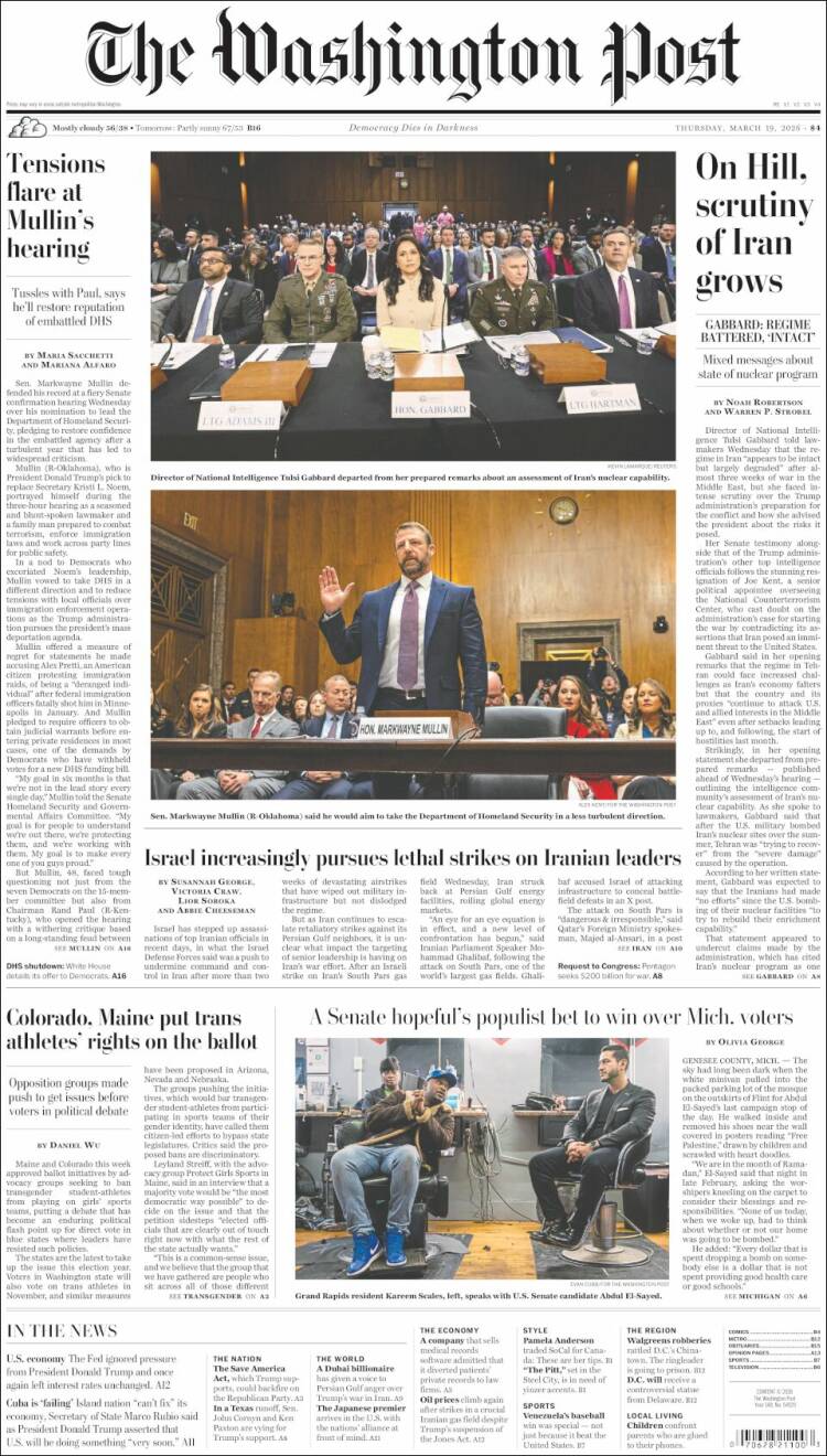 Portada de The Washington Post (USA)