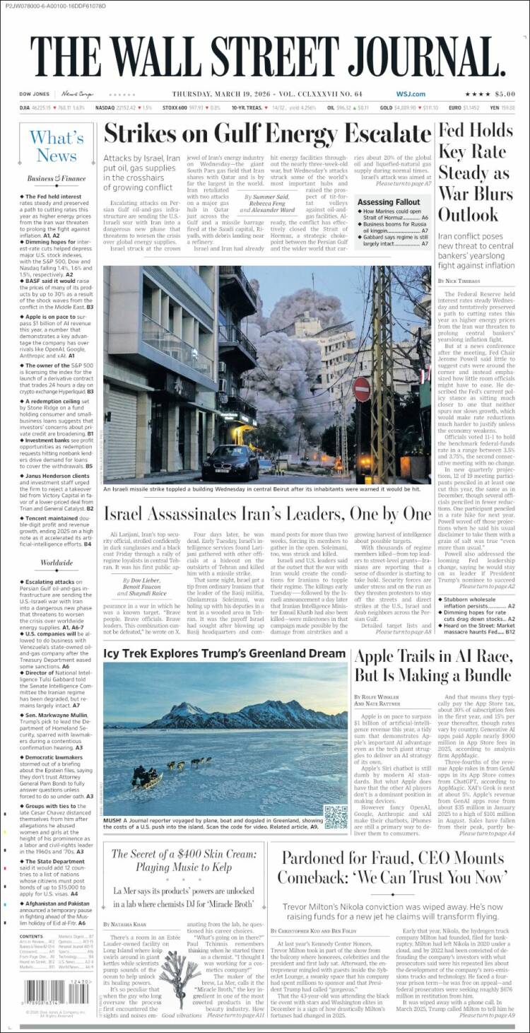 Portada de Wall Street Journal (USA)