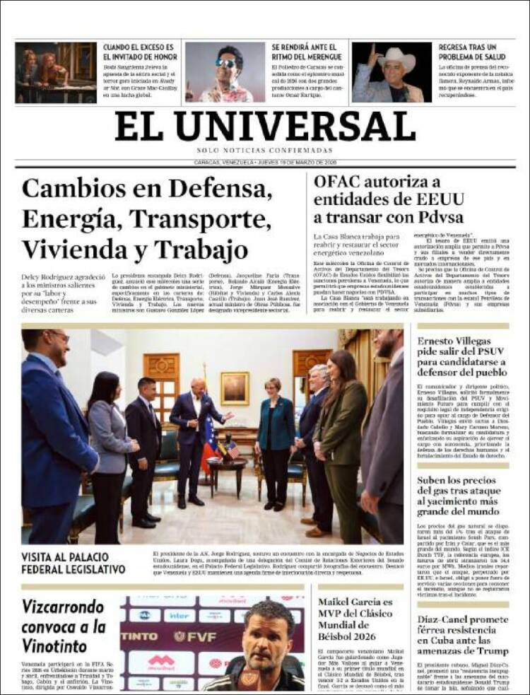 Portada de Universal (Venezuela)