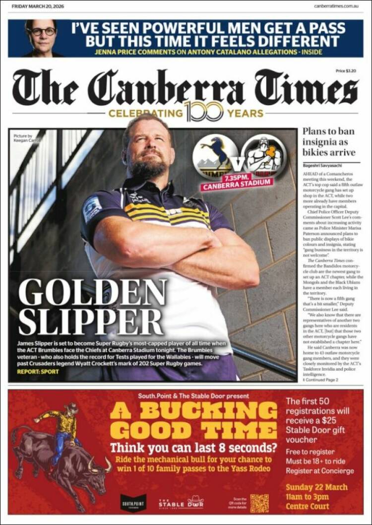 Portada de The Canberra Times (Australia)
