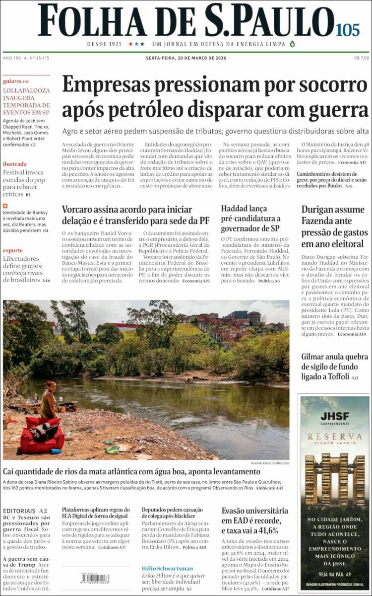 Portada de Folha de São Paulo (Brasil)