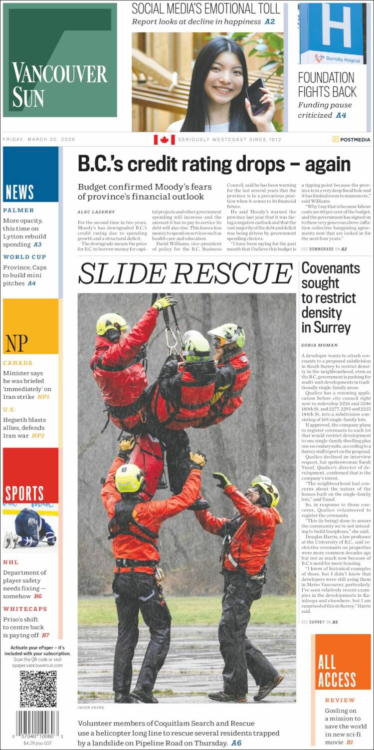 Portada de The Vancouver Sun (Canad&aacute;)