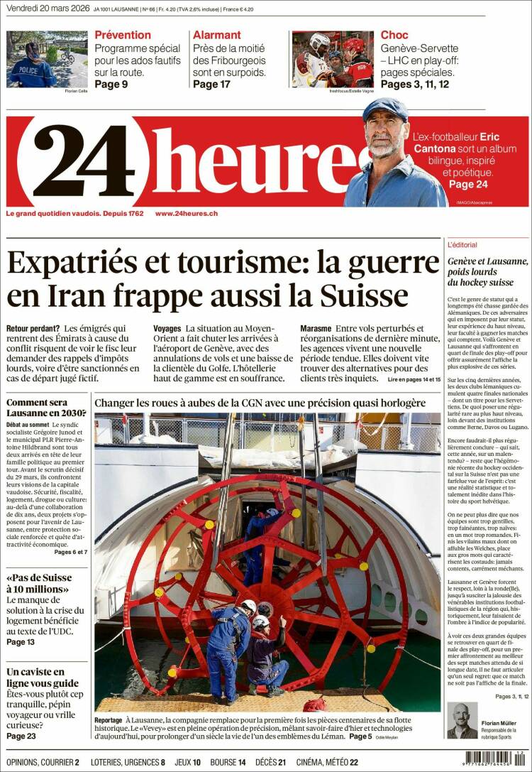 Portada de 24 Heures (Suiza)