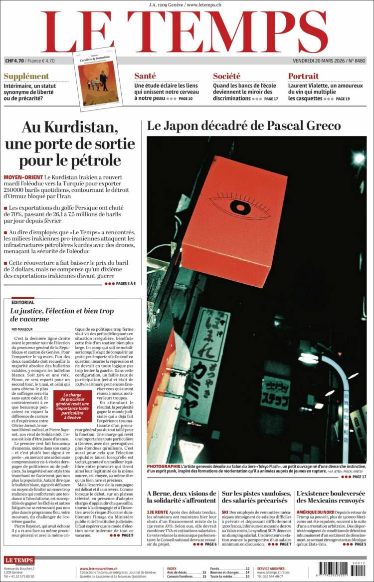Portada de Le Matin (Suiza)