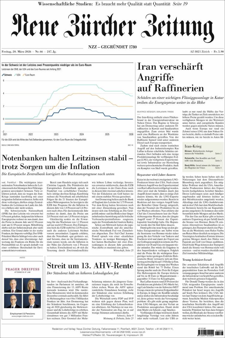 Portada de Neue Zürcher Zeitung (Switzerland)