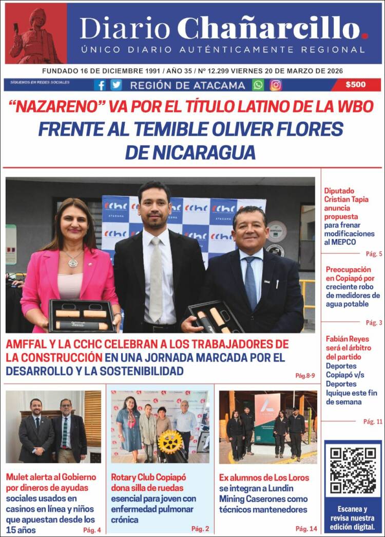 Portada de Diario Chañarcillo (Chile)