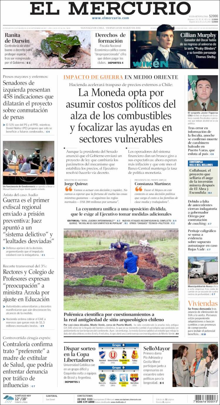 Portada de El Mercurio (Chile)