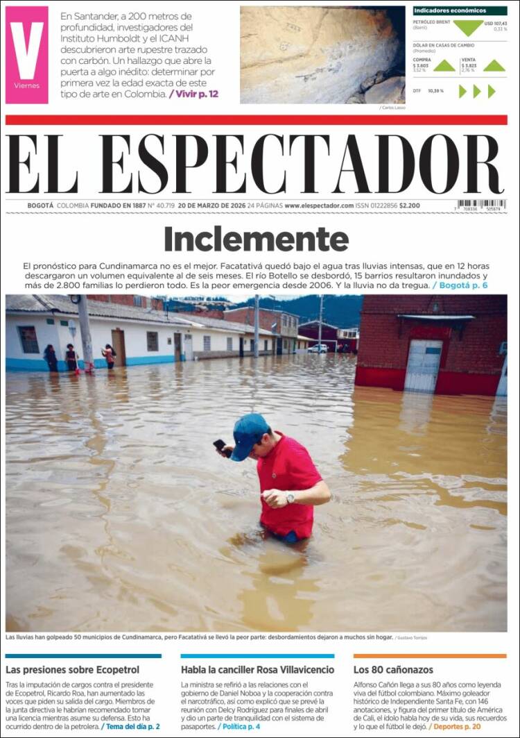 Portada de El Espectador (Colombia)