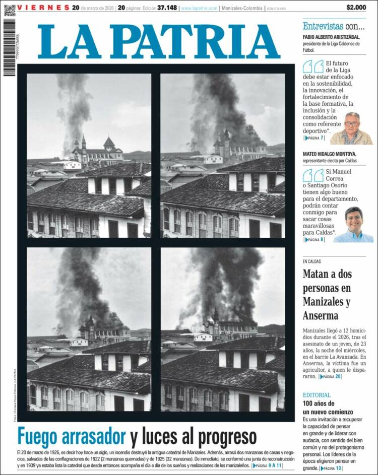 Portada de La Patria (Colombia)