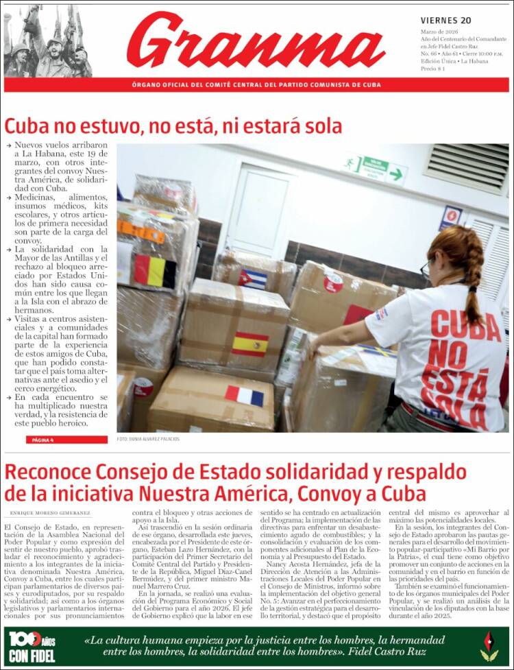 Portada de Granma (Cuba)