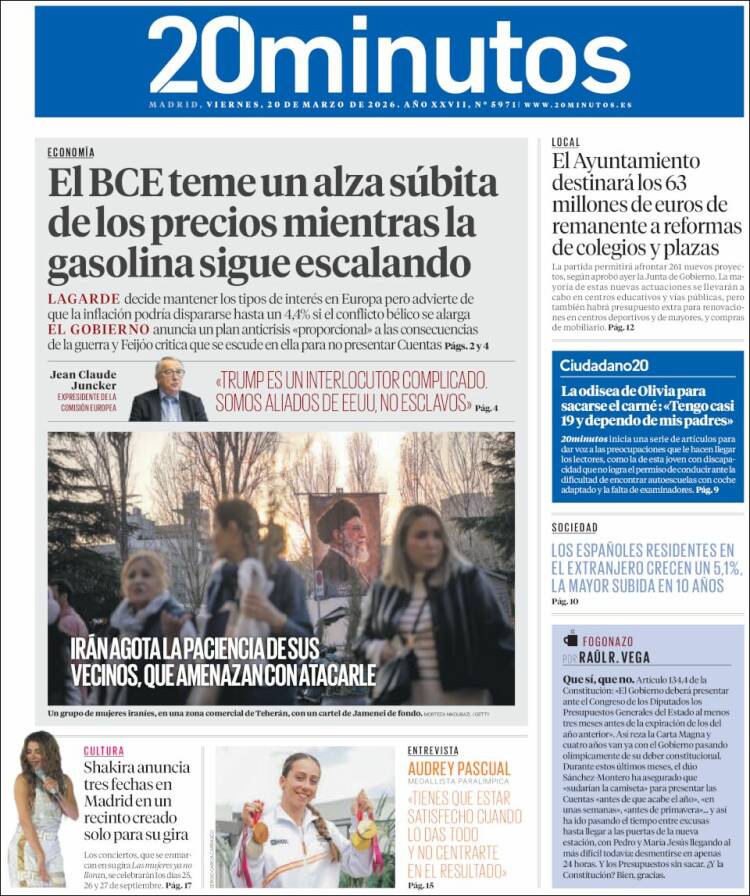 Portada de 20 Minutos - Madrid (Espa&ntilde;a)