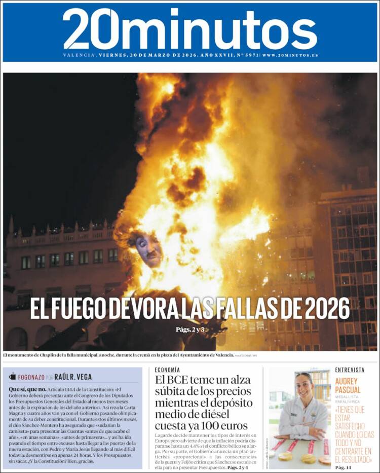 Portada de 20 Minutos - Valencia (Espa&ntilde;a)
