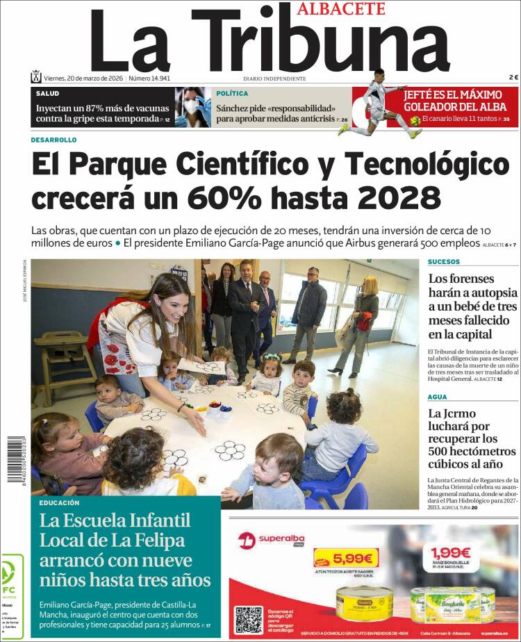 Portada de La Tribuna de Albacete (Espa&ntilde;a)
