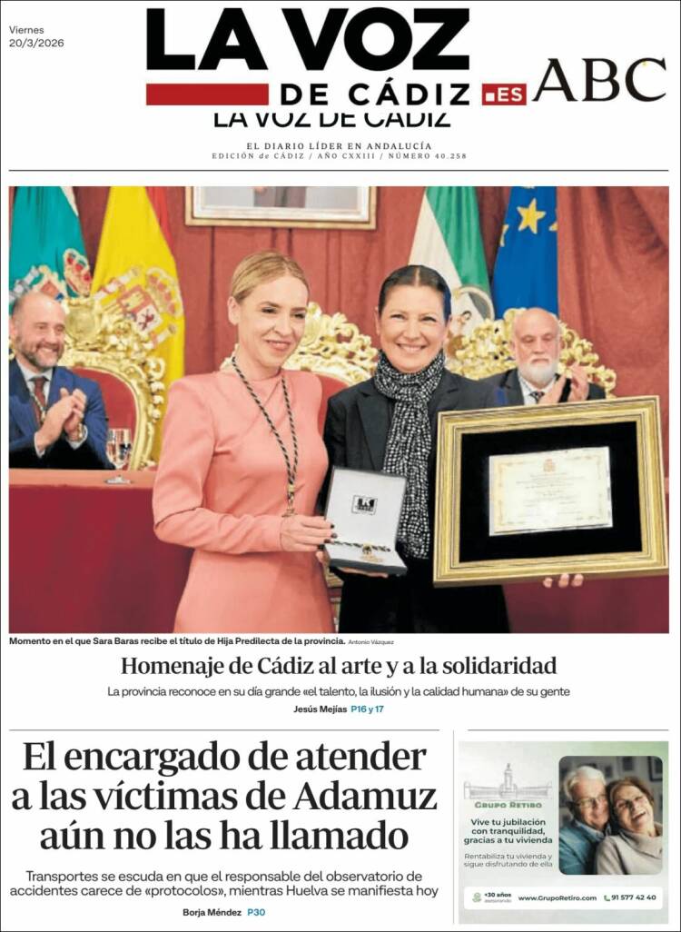 Portada de La Voz de Cádiz (Espa&ntilde;a)