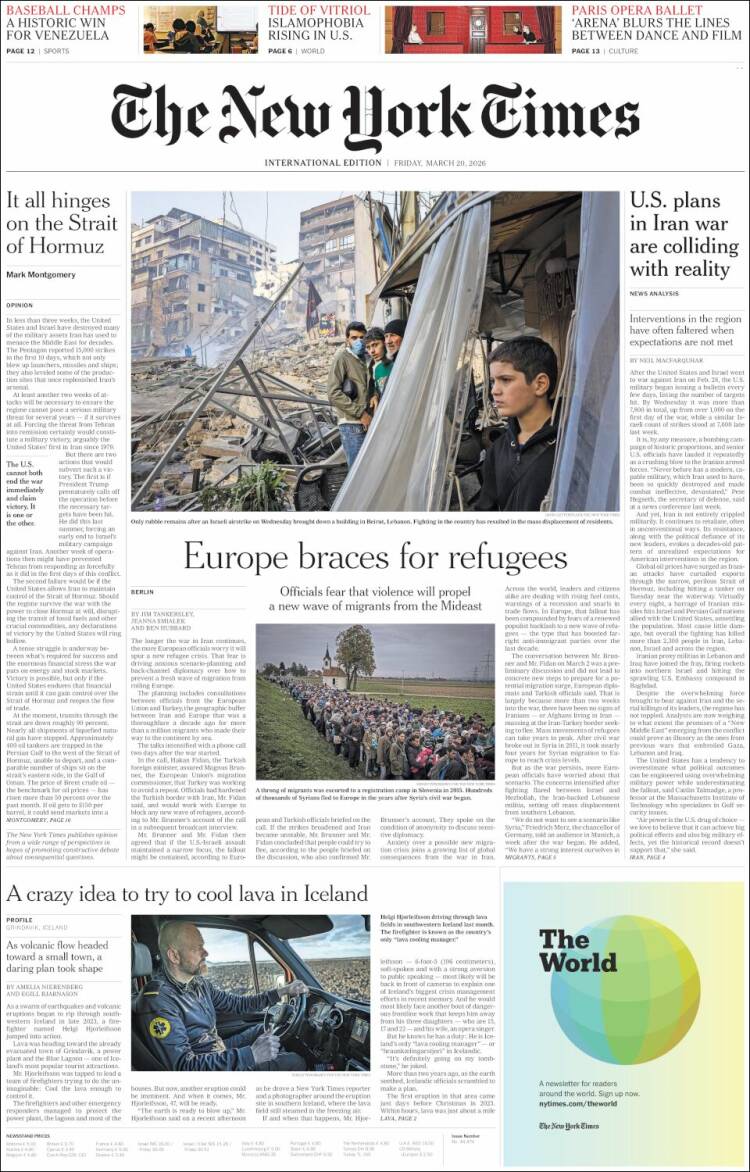 Portada de International New York Times (Europa)