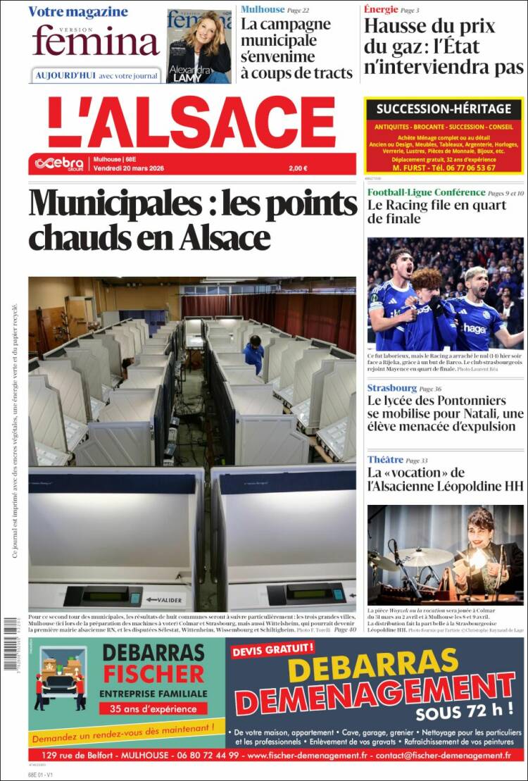 Portada de Journal L'Alsace (Francia)