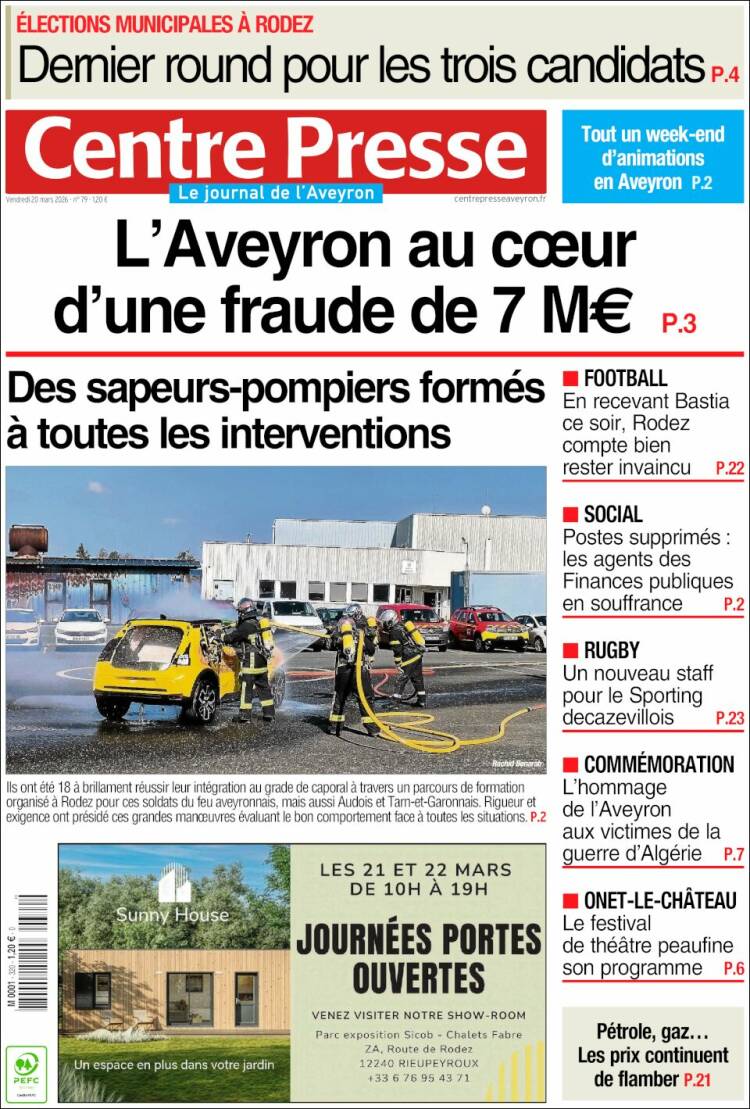 Portada de Centre Presse (Francia)