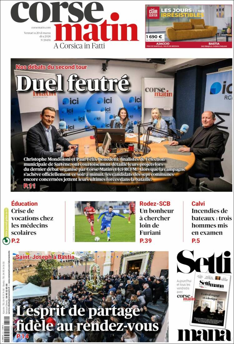 Portada de Corse-Matin (Francia)
