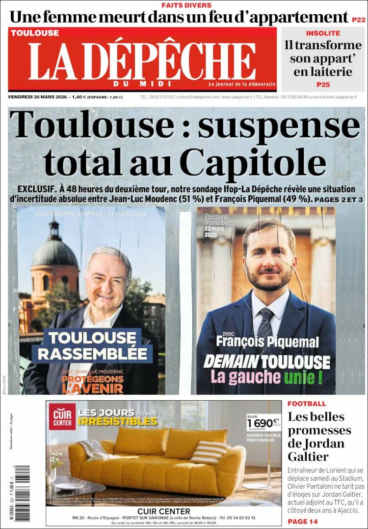 Portada de La Dépêche du Midi (Francia)