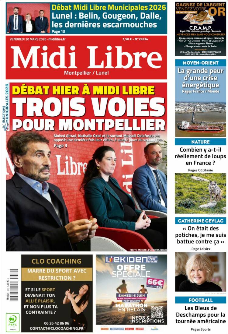 Portada de Midi Libre (Francia)