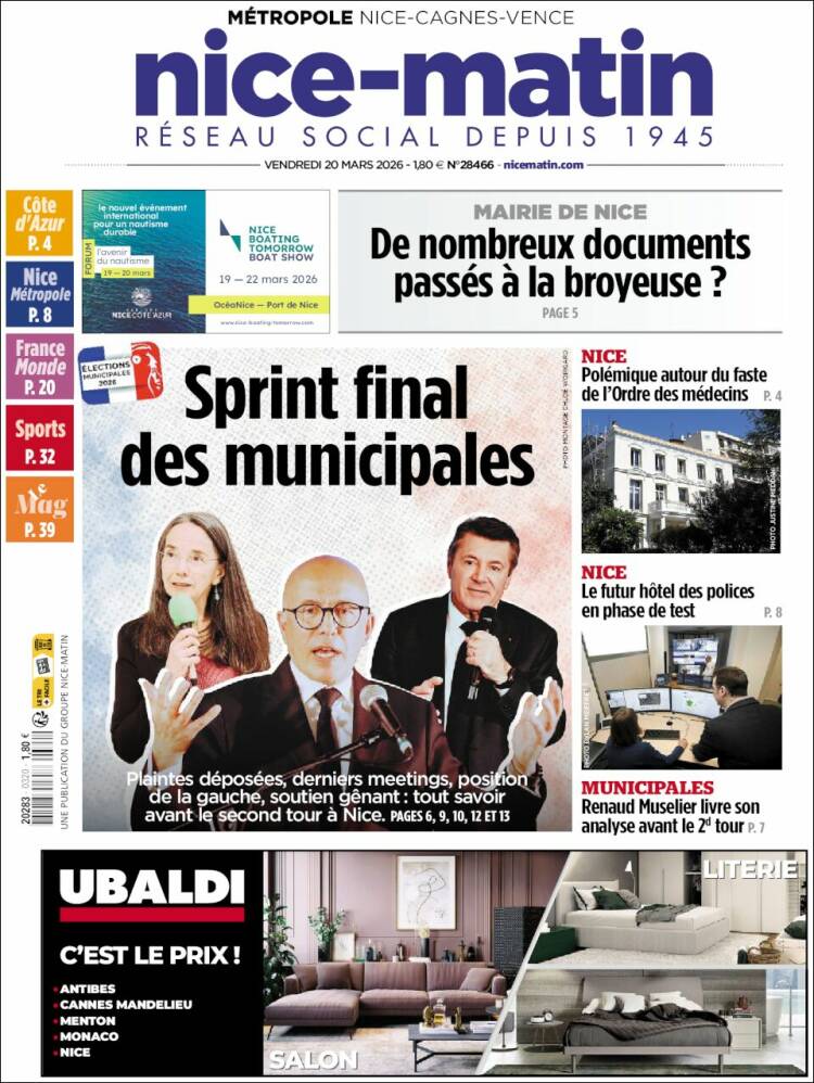 Portada de Nice-Matin (France)