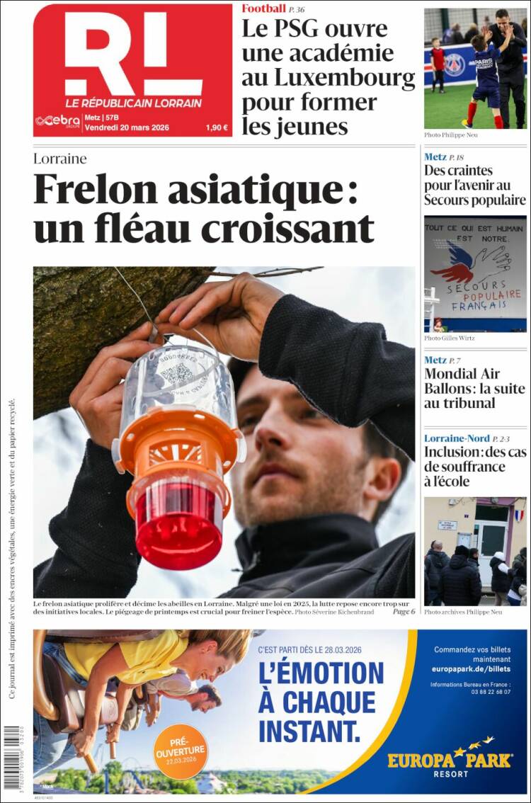 Portada de Le Republicain Lorrain (Francia)