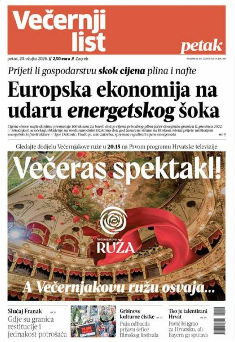 Portada de Večernji (Croatia)